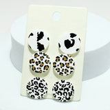 93827, LEOPARD PRINT ROUND WOODEN STUD EARRING