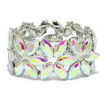 93852, FLOWER RHINESTONE STRETCH BRACELET, WEDDING, BRIDAL, PROM