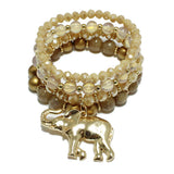 93932, ELEPHANT CHARM MULTI LAYERED BEAD STRETCH BRACELET