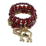 93932, ELEPHANT CHARM MULTI LAYERED BEAD STRETCH BRACELET