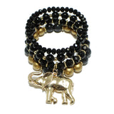 93932, ELEPHANT CHARM MULTI LAYERED BEAD STRETCH BRACELET