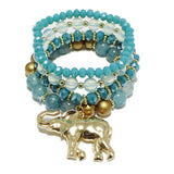 93932, ELEPHANT CHARM MULTI LAYERED BEAD STRETCH BRACELET