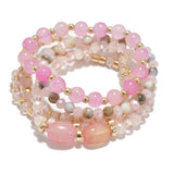 93934, SEMI PRECIOUS STONE MULTI LAYERED BEAD STRETCH BRACELET