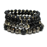 93935, MULTI LAYERED BEAD & WOOD STRETCH BRACELET