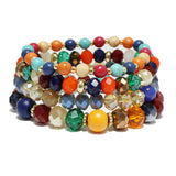 93935, MULTI LAYERED BEAD & WOOD STRETCH BRACELET