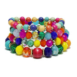 93935, MULTI LAYERED BEAD & WOOD STRETCH BRACELET