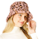 94023, LEOPARD PRINT FAUX FUR BUCKET HAT