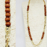 94033, LONG WOODEN BEAD WITH CHAIN NECKLACE