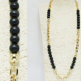 94033, LONG WOODEN BEAD WITH CHAIN NECKLACE