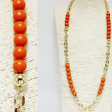94033, LONG WOODEN BEAD WITH CHAIN NECKLACE