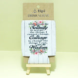 94038, "SERENITY COURAGE WISDOM" FLORAL PRINT 12 OZ BOTTLE DRINK SLEEVE