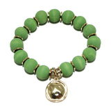 94040, HAMMERED CHARM WITH WOODEN BEAD STRETCH BRACELET