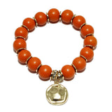 94040, HAMMERED CHARM WITH WOODEN BEAD STRETCH BRACELET