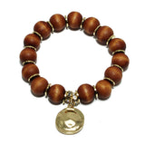 94040, HAMMERED CHARM WITH WOODEN BEAD STRETCH BRACELET