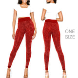 94044, RED WITH SILVER STONE FRONT & BACK BLING MULTI RHINESTONE LEGGINGS