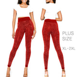 94044, RED WITH SILVER STONE FRONT & BACK BLING MULTI RHINESTONE LEGGINGS
