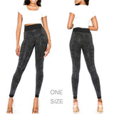 94044, BLACK WITH SILVER STONE FRONT & BACK BLING MULTI RHINESTONE LEGGINGS