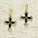 94051, CROSS MARQUISE RHINESTONE ACCENT DANGLE HUGGIES EARRING