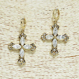 94051, CROSS MARQUISE RHINESTONE ACCENT DANGLE HUGGIES EARRING