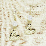 94192, GOLD DIPPED, WAFFLE HEART WITH FRESHWATER PEARL DANGLE EARRING, VALENTINE'S DAY