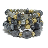 94201, SEMI PRECIOUS STONE MULTI LAYERED BEAD STRETCH BRACELET