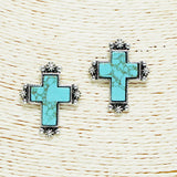 94236, WESTERN COW PRINT VELVET CROSS EARRING