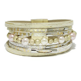 94237, PEARL & BALL BEAD ACCENT FAUX LEATHER MAGNETIC CLOSURE BRACELET