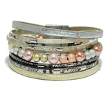 94237, PEARL & BALL BEAD ACCENT FAUX LEATHER MAGNETIC CLOSURE BRACELET