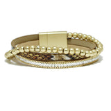 94239, BALL BEAD ACCENT SNAKESKIN PRINT FAUX LEATHER MAGNETIC CLOSURE BRACELET