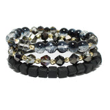 94246, MATTE SQUARE & MIXED BEAD MULTI LAYERED STRETCH BRACELET