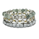 94246, MATTE SQUARE & MIXED BEAD MULTI LAYERED STRETCH BRACELET
