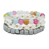 94246, MATTE SQUARE & MIXED BEAD MULTI LAYERED STRETCH BRACELET