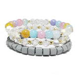94246, MATTE SQUARE & MIXED BEAD MULTI LAYERED STRETCH BRACELET