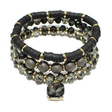 94247, RHINESTONE CHARM MIXED BEAD MULTI LAYERED STRETCH BRACELET