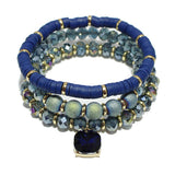 94247, RHINESTONE CHARM MIXED BEAD MULTI LAYERED STRETCH BRACELET