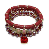 94247, RHINESTONE CHARM MIXED BEAD MULTI LAYERED STRETCH BRACELET