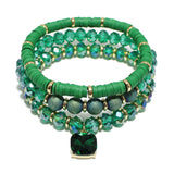 94247, RHINESTONE CHARM MIXED BEAD MULTI LAYERED STRETCH BRACELET