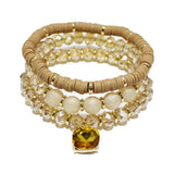 94247, RHINESTONE CHARM MIXED BEAD MULTI LAYERED STRETCH BRACELET