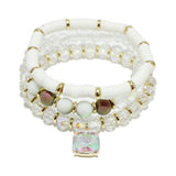 94247, RHINESTONE CHARM MIXED BEAD MULTI LAYERED STRETCH BRACELET