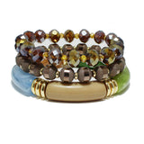94249, CELLULOID ACETATE TUBE MULTI LAYERED BEAD STRETCH BRACELET