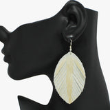 94252, GENUINE LEATHER MOHAIR LEAF EARRING