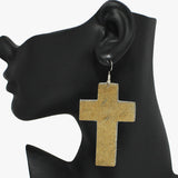 94256, GENUINE LEATHER MOHAIR CROSS EARRING, RELIGIOUS