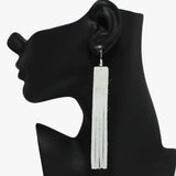 94257, GENUINE LEATHER MOHAIR TASSEL DROP EARRING
