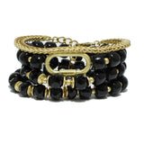 94273, CHAIN ACCENT MULTI LAYERED BEAD STRETCH BRACELET