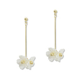 108428, GOLD DIPPED BRASS FLOWER PEARL ACCENT DROP DANGLE EARRING