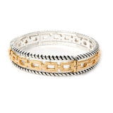 94457, RECTANGLE CHAIN ACCENT TEXTURED METAL STRETCH BRACELET