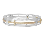 94458, SIDE CROSS HAMMERED METAL STRETCH BRACELET, RELIGIOUS