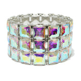 94531, SQUARE RHINESTONE ACCENT STRETCH BRACELET, WEDDING, BRIDAL, PROM