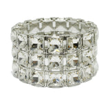 94531, SQUARE RHINESTONE ACCENT STRETCH BRACELET, WEDDING, BRIDAL, PROM