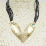 94644, SCRATCH METAL HEART WITH SUEDE NECKLACE, VALENTINE'S DAY